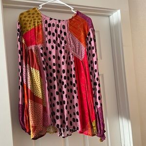 Anthropologie pink patterned blouse